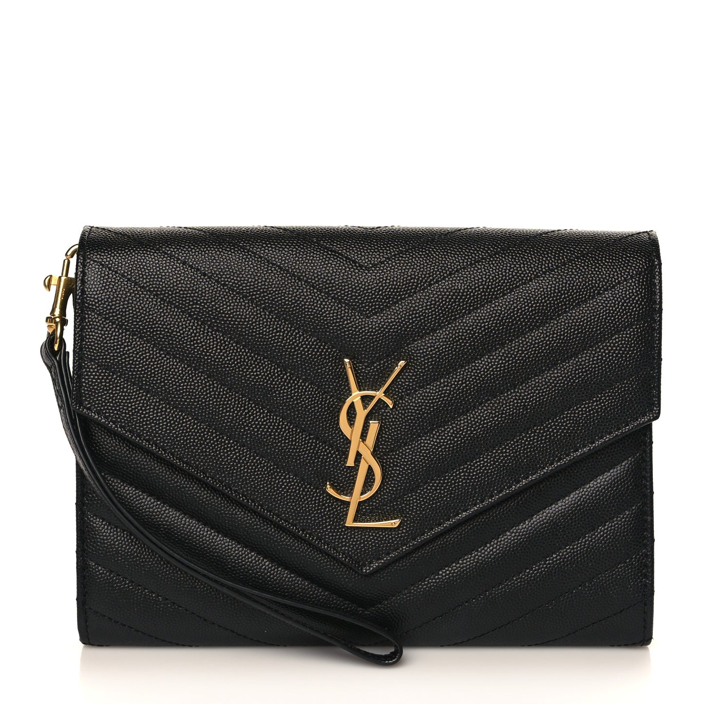 Grain De Poudre Matelasse Chevron Monogram Envelope Clutch Black