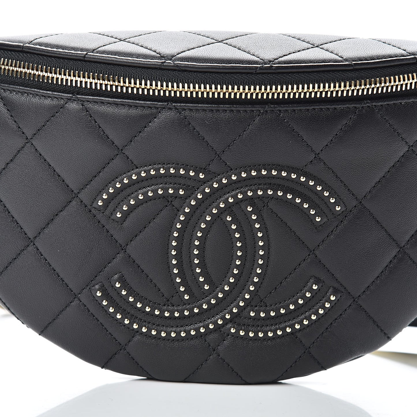 Lambskin Quilted Studded Waist Bag Fanny Pack Black