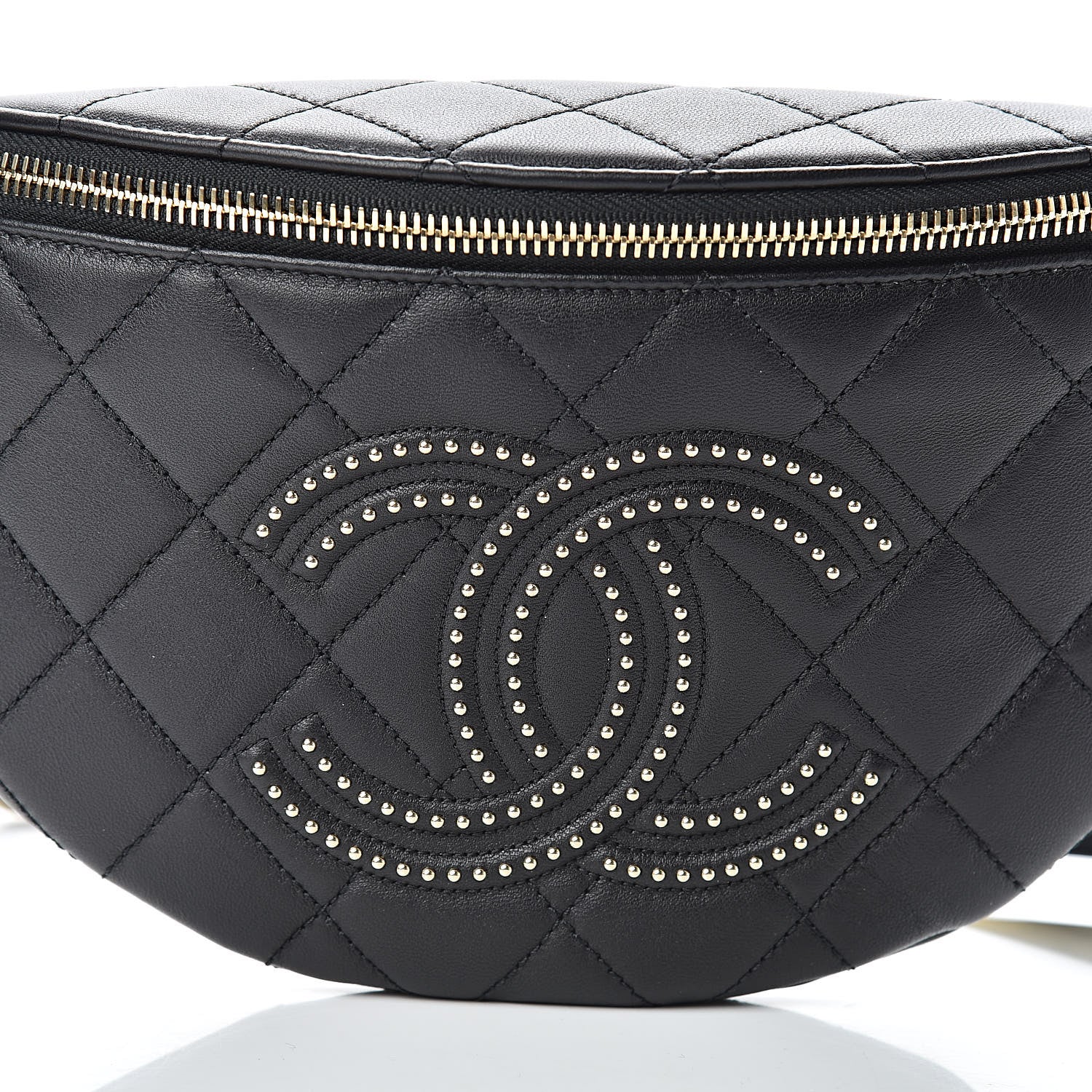 Chanel Lambskin Quilted Studded Waist Bag Fanny Pack Black 8 of 10
