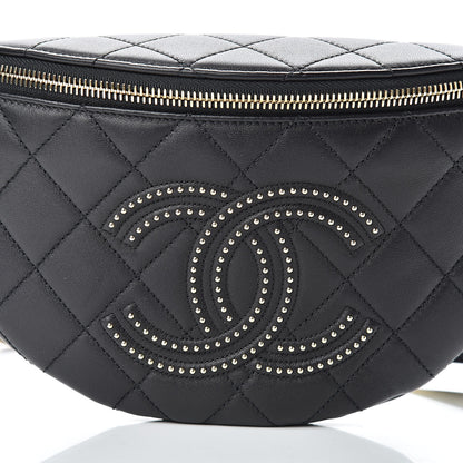 Chanel Lambskin Quilted Studded Waist Bag Fanny Pack Black 8 of 10