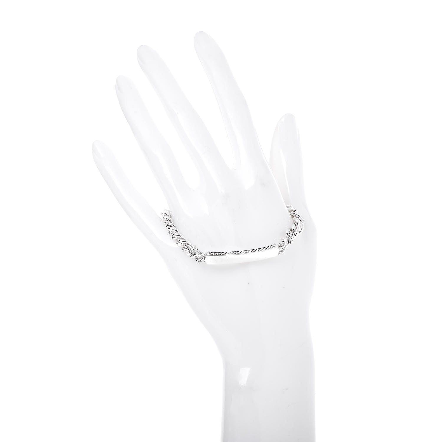 David Yurman Sterling Silver Diamond 7mm Petite Pave Curb Link ID Bracelet 2 of 5
