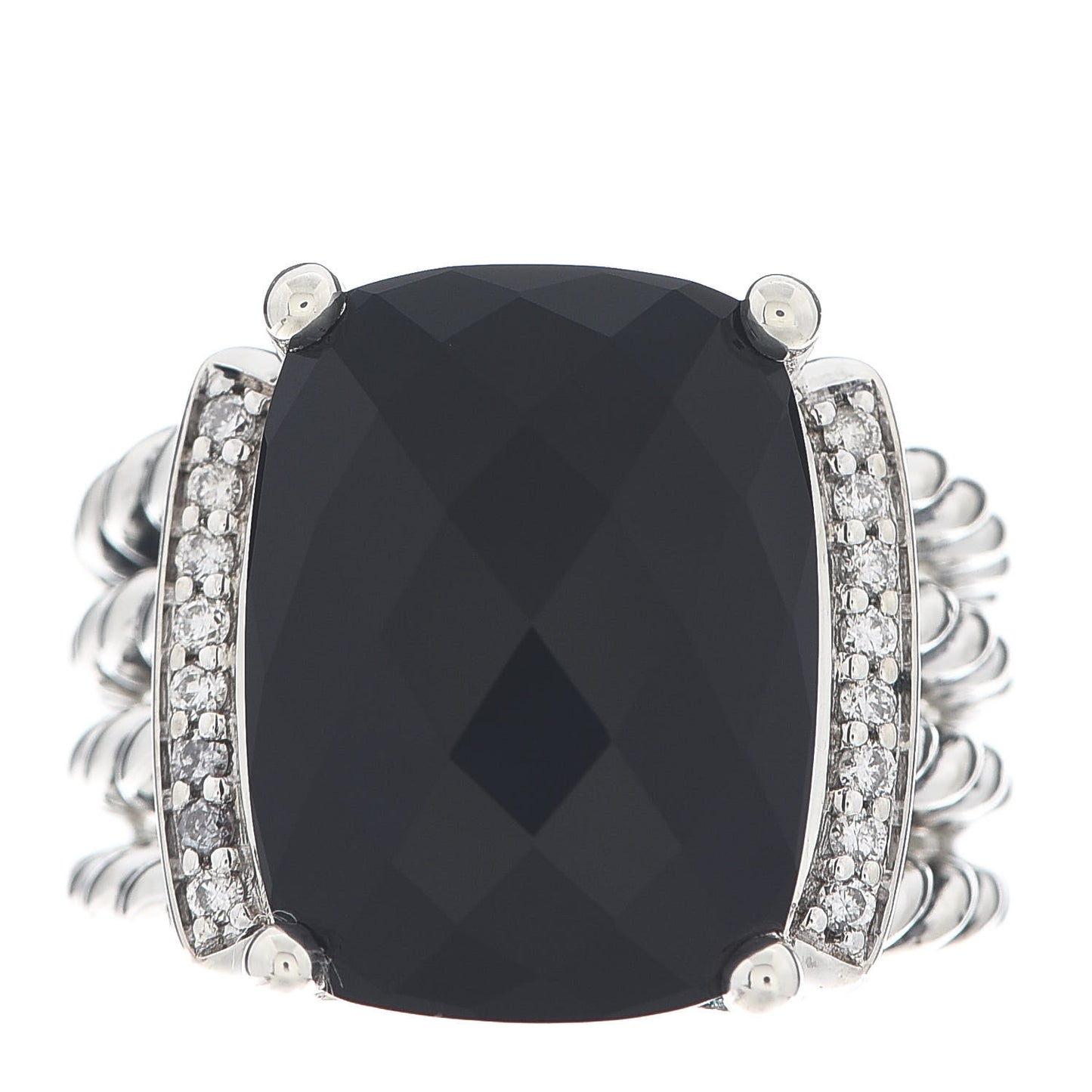 Sterling Silver Diamond Black Onyx 16mm Wheaton Ring 52 6