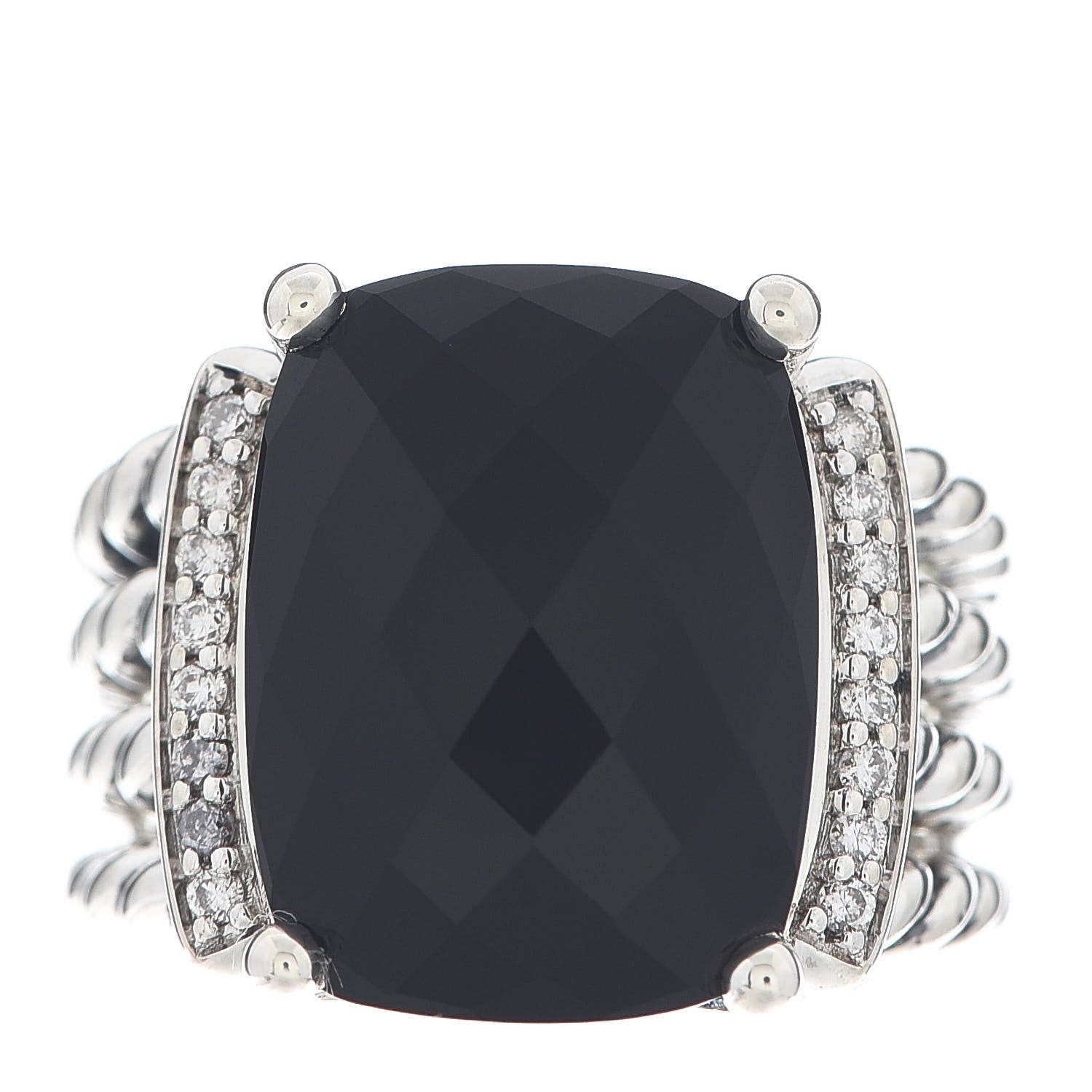 David Yurman Sterling Silver Diamond Black Onyx 16mm Wheaton Ring 52 6 1 of 5