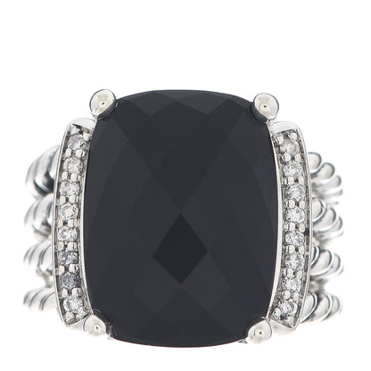 David Yurman Sterling Silver Diamond Black Onyx 16mm Wheaton Ring 52 6 1 of 5