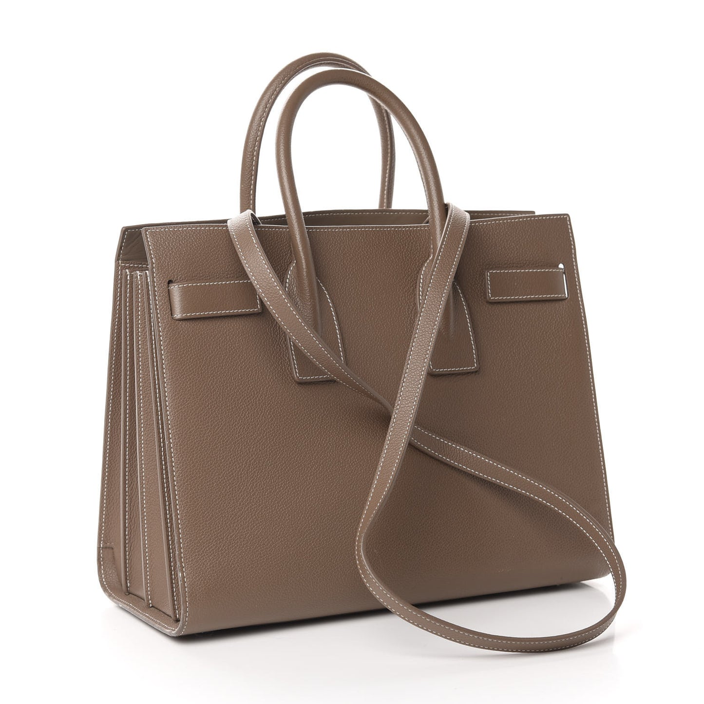 Grained Calfskin Topstitch Small Classic Sac De Jour Taupe