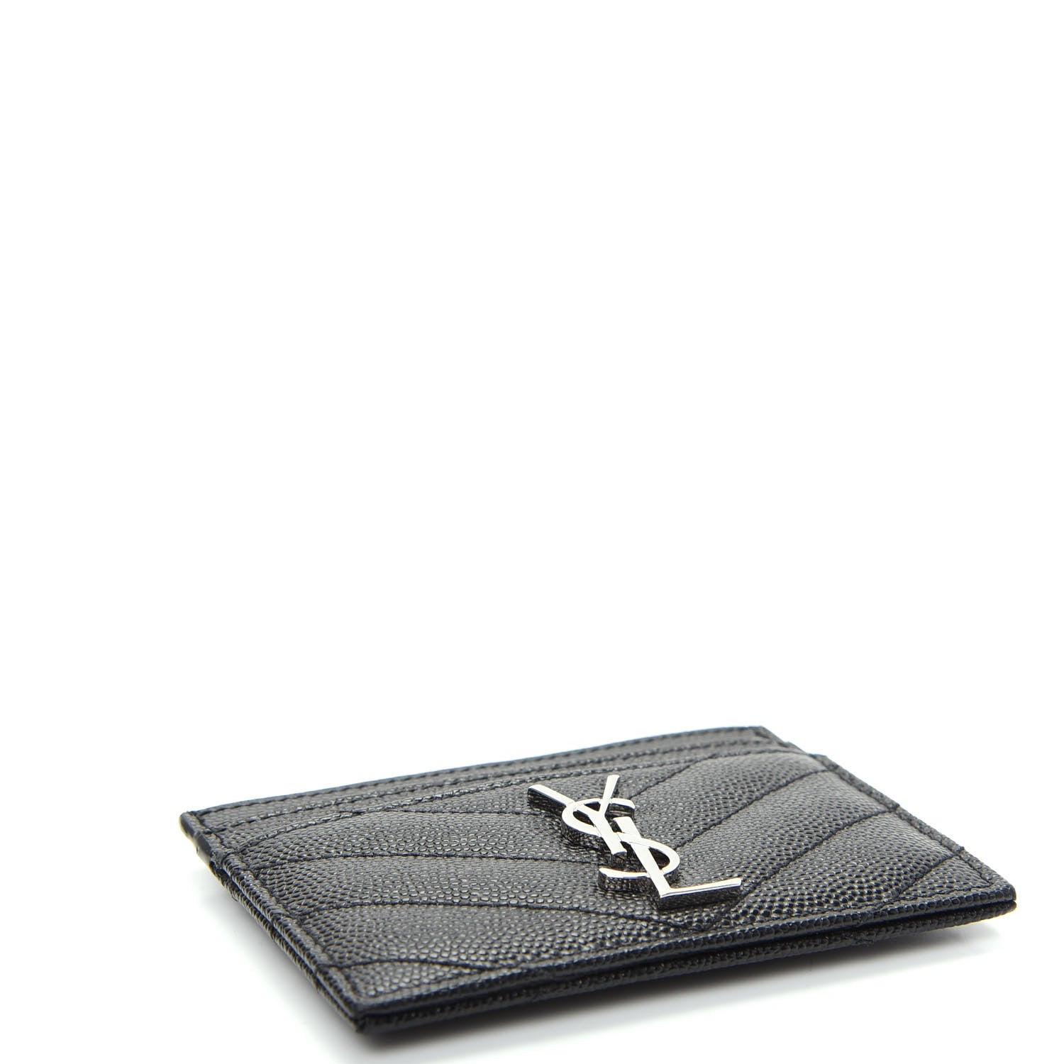 Saint Laurent Grain De Poudre Matelasse Chevron Monogram Credit Card Case Black 4 of 8