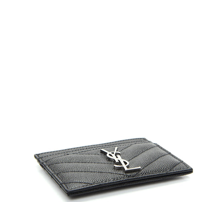 Saint Laurent Grain De Poudre Matelasse Chevron Monogram Credit Card Case Black 4 of 8