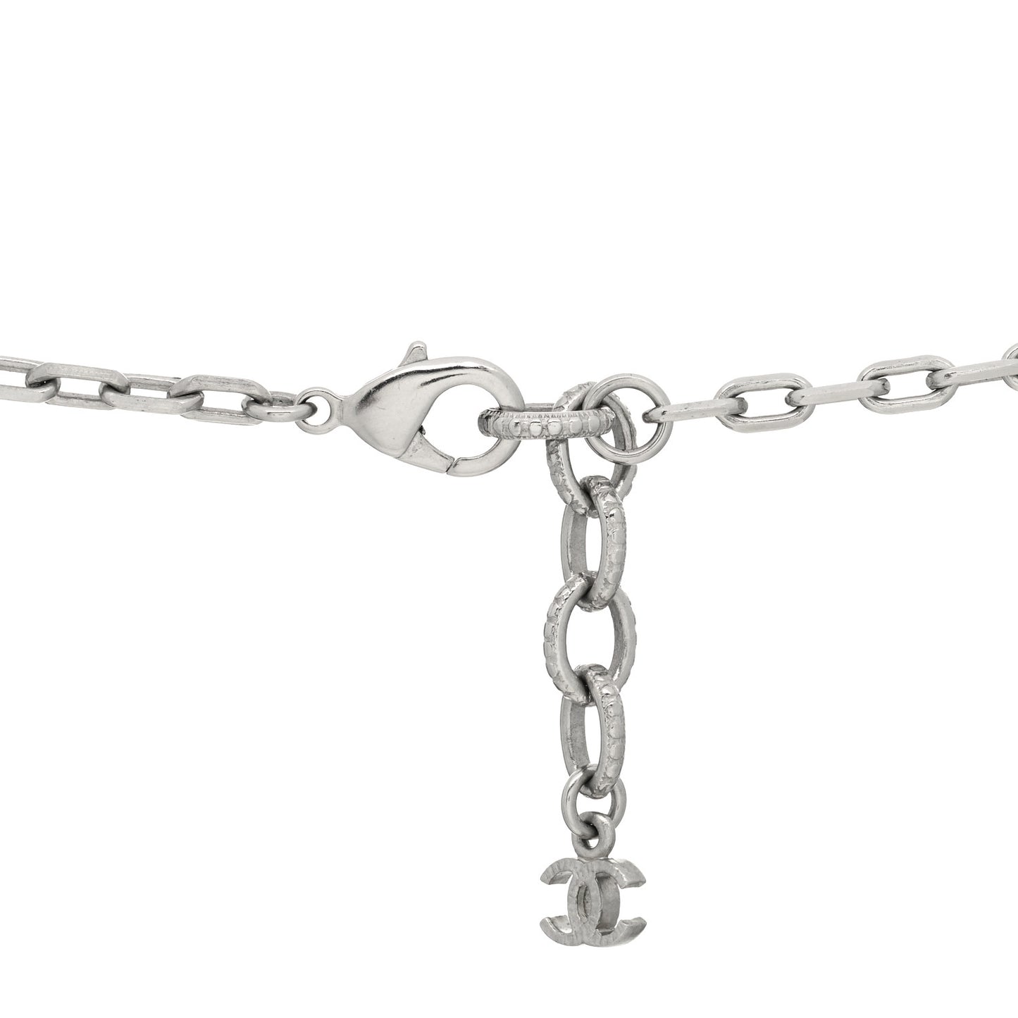 Crystal Pearl CC Long Necklace Silver Grey