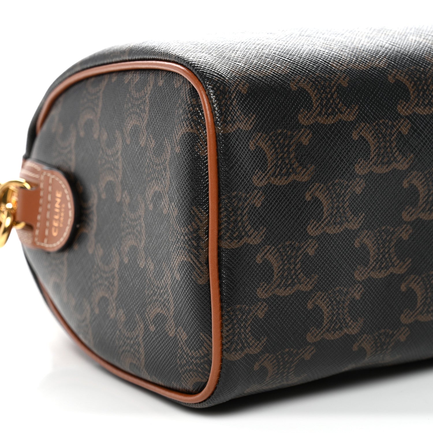 Celine Triomphe Canvas Calfskin Small Boston Bag Tan 9 of 10