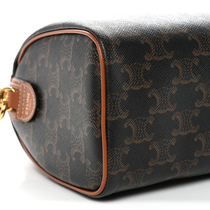 Celine Triomphe Canvas Calfskin Small Boston Bag Tan 9 of 10