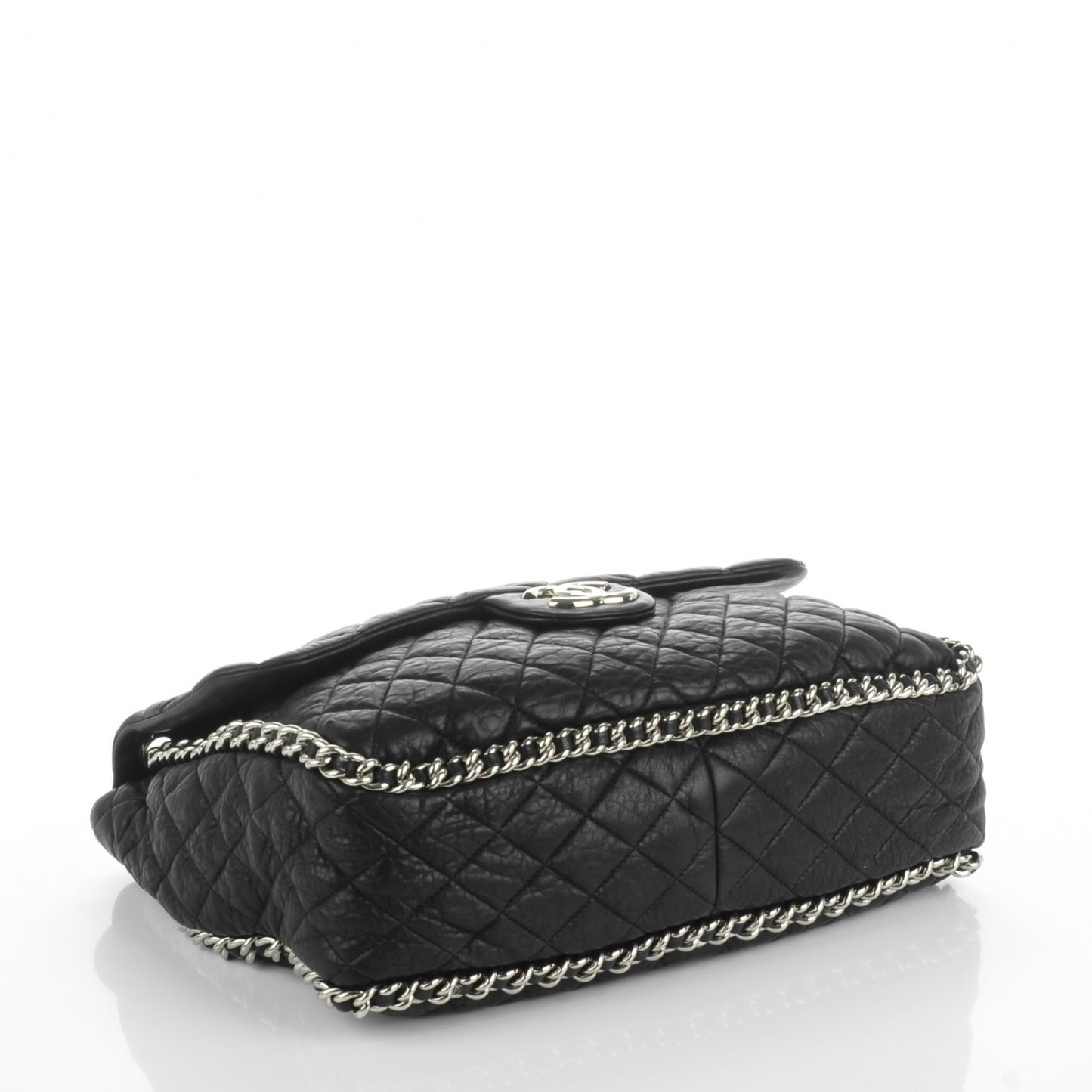 Washed Lambskin Quilted Maxi Chain Around Flap Black