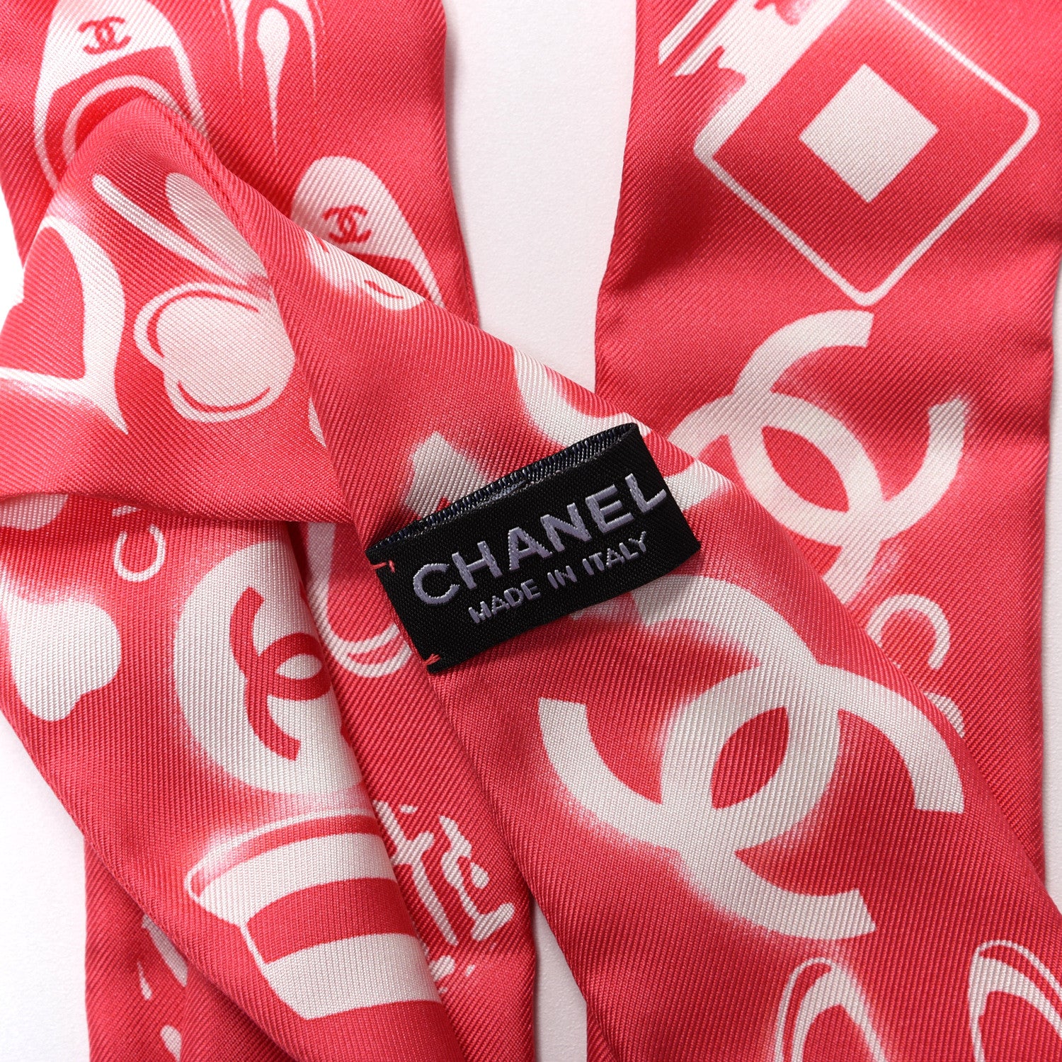 Chanel Silk CC Slim Floral Bandeau Scarf Pink Ivory 4 of 4
