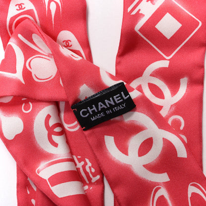 Chanel Silk CC Slim Floral Bandeau Scarf Pink Ivory 4 of 4
