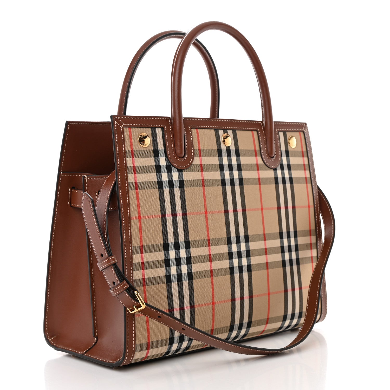 Burberry Calfskin Vintage Check Two Handle Title Bag Archive Beige 2 of 13