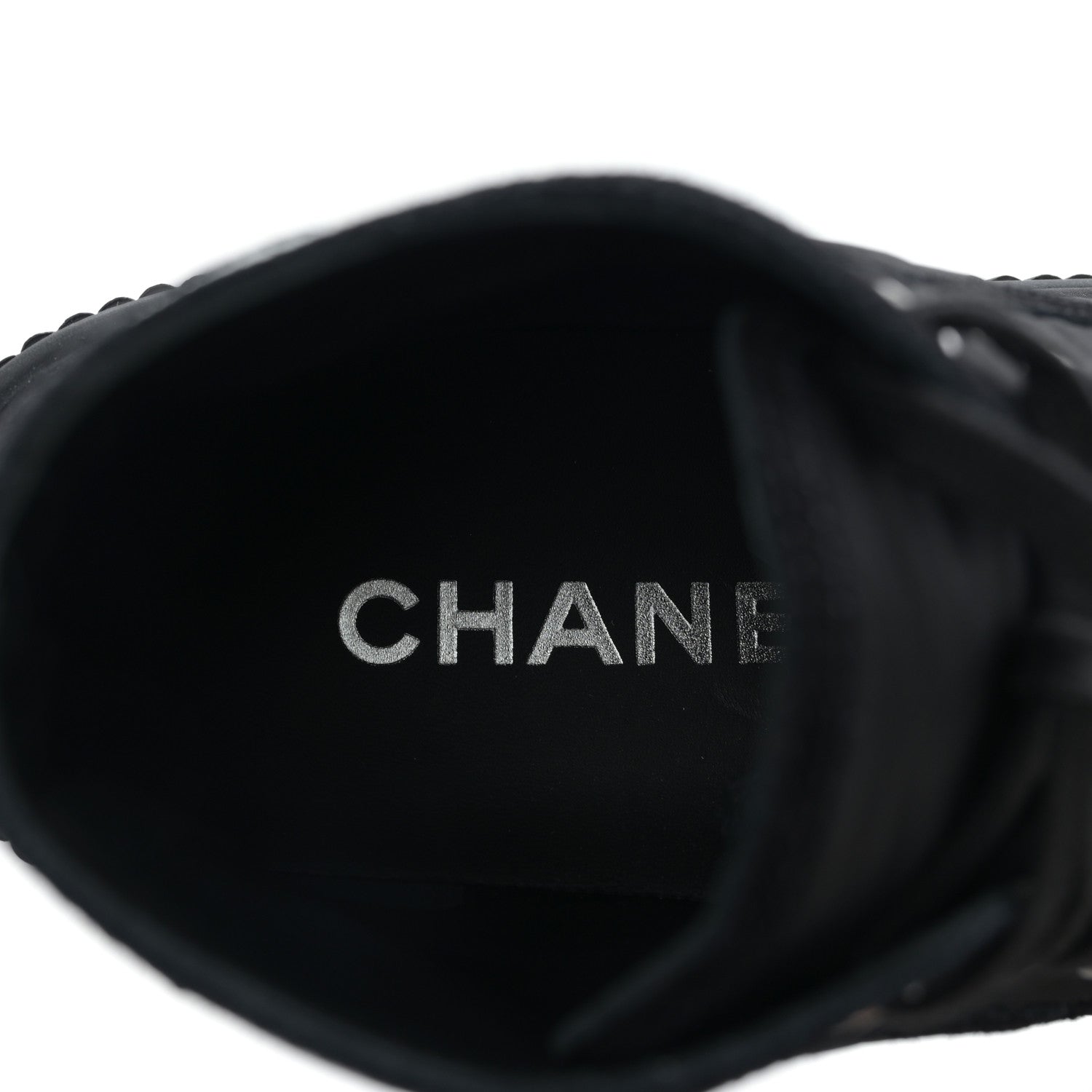 Chanel Fabric Suede Kidskin Grosgrain Lace Up Cap Toe Sneakers 38.5 Black White 7 of 8