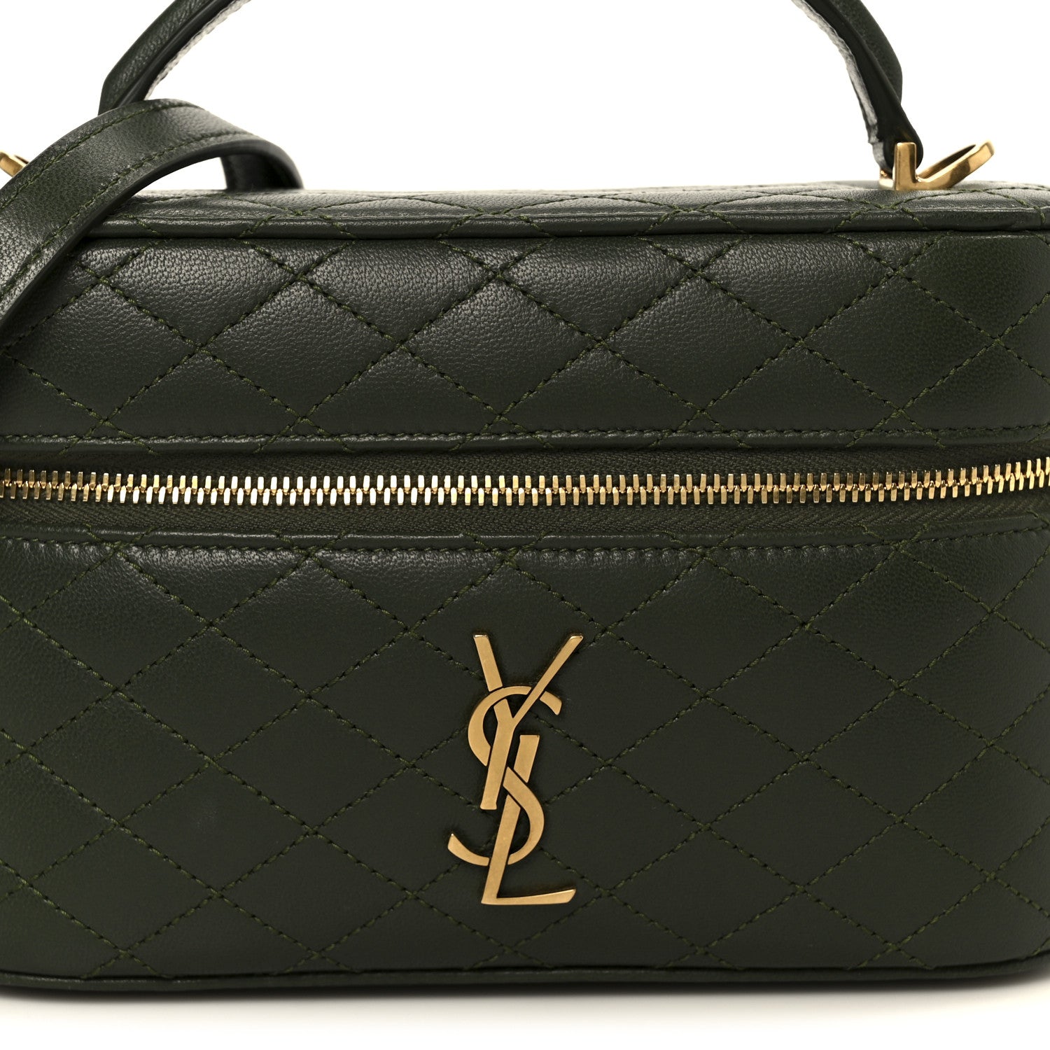 Saint Laurent Lambskin Quilted Mini Gaby Vanity Case Olive Wood 8 of 10