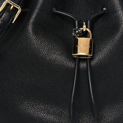 Dolce & Gabbana Drummed Calfskin Claudia Drawstring Bucket Shoulder Bag Black 7 of 12