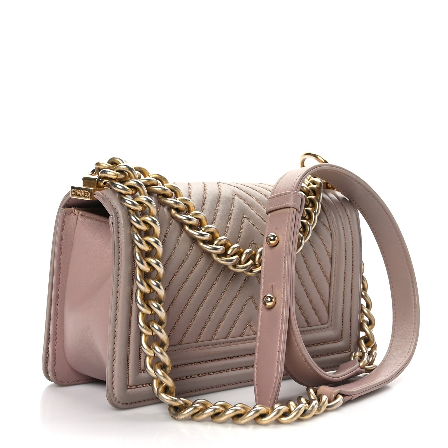 Lambskin Chevron Chain Stitched Small Boy Flap Nude