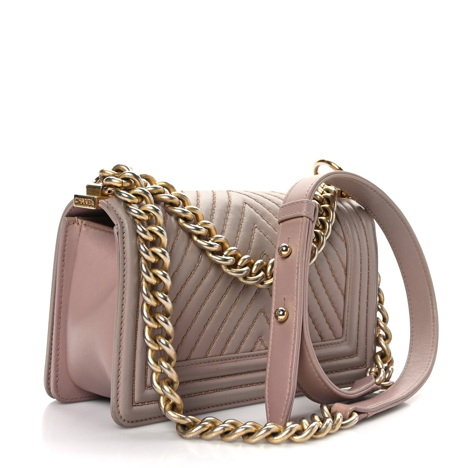 Chanel Lambskin Chevron Chain Stitched Small Boy Flap Nude 3 of 11