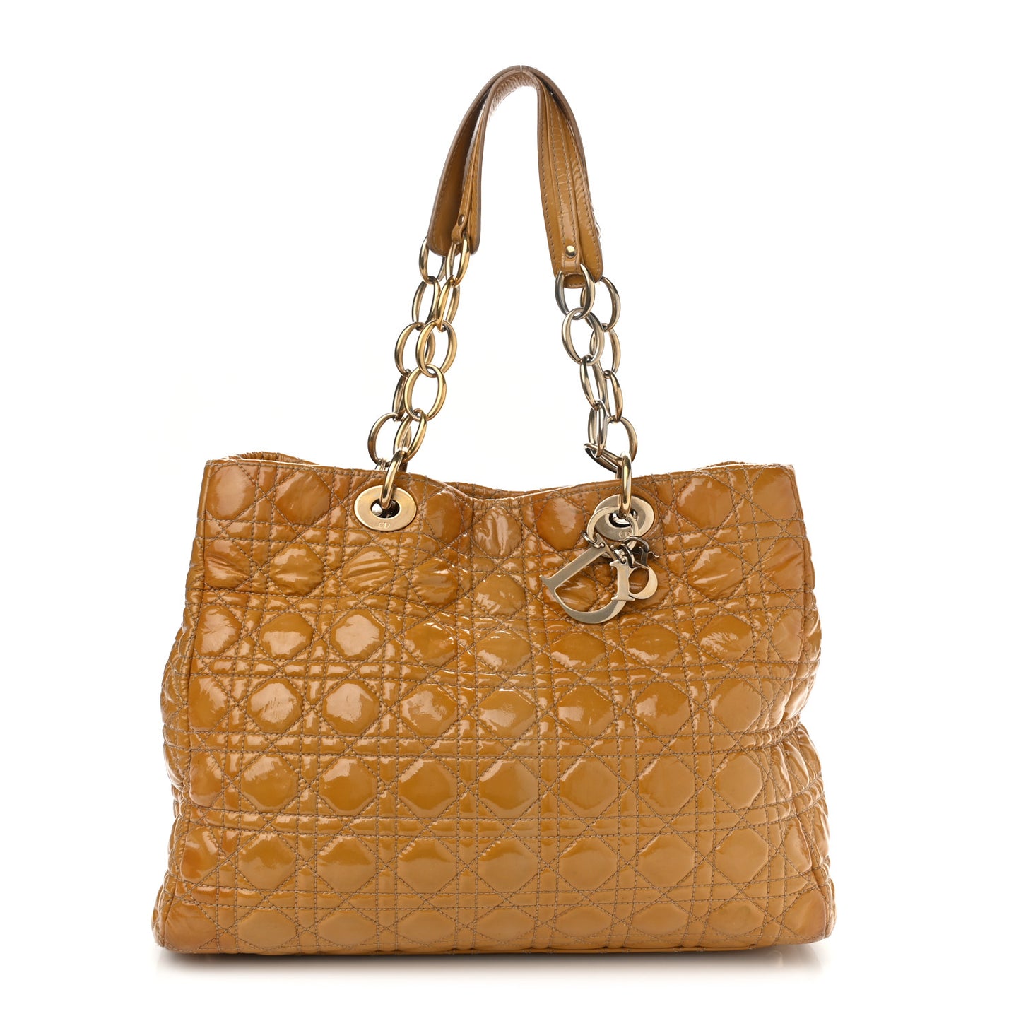 Patent Cannage Large Dior Soft Shopping Tote Beige