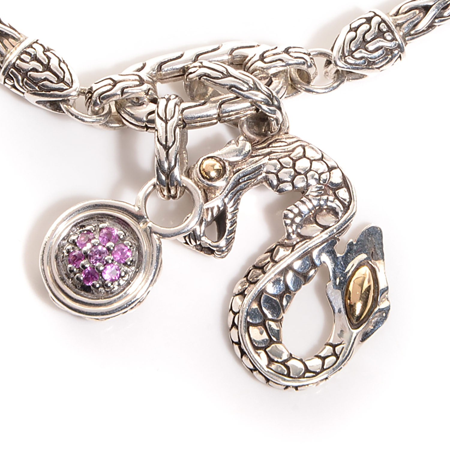 John Hardy Sterling Silver 18k Gold Pink Sapphire Naga Dragon Charm Bracelet 3 of 5