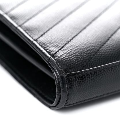 Saint Laurent Grain De Poudre Matelasse Chevron Monogram Chain Wallet Black 10 of 23