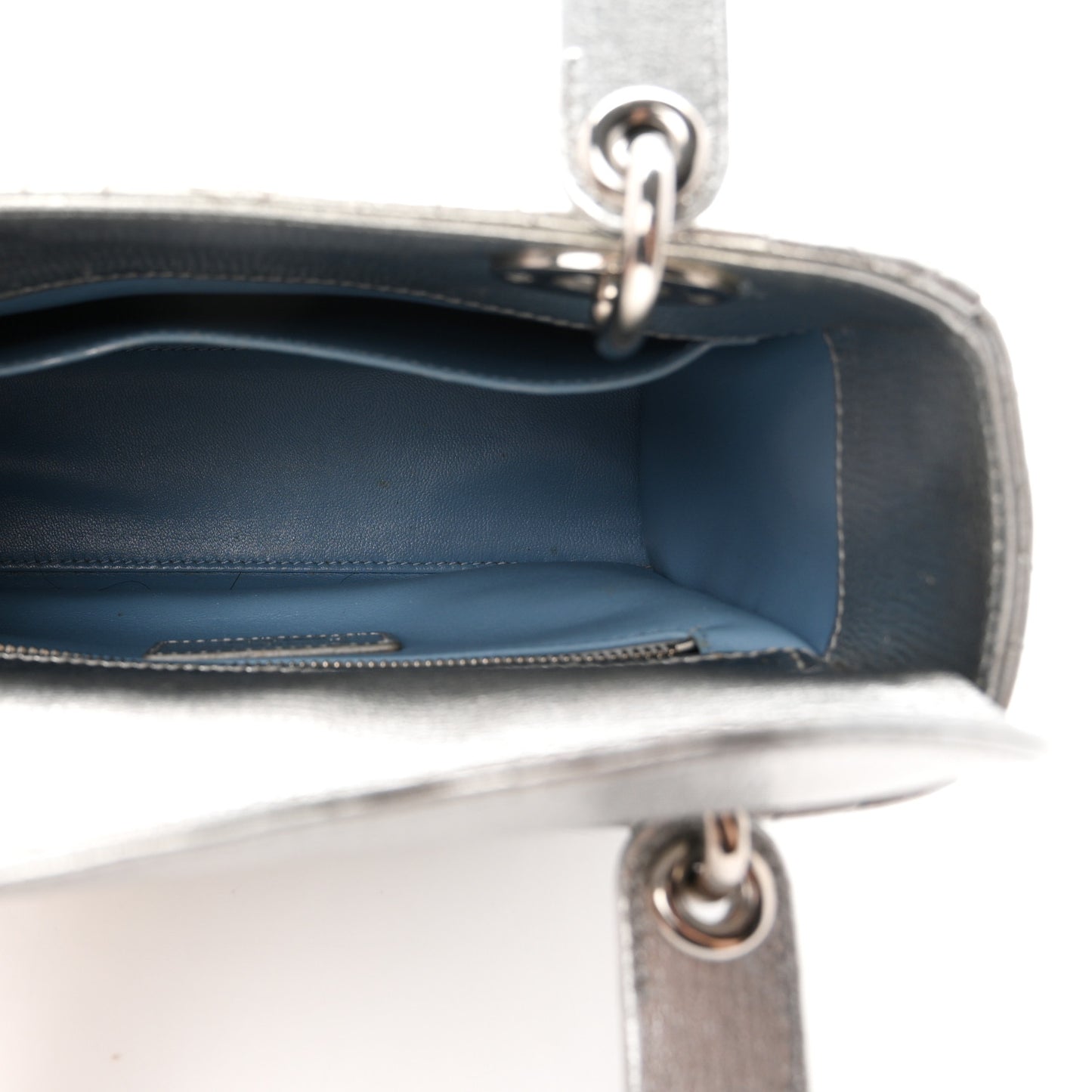 Metallic Grained Calfskin Cannage Small Lucky Badges My Lady Dior Silver