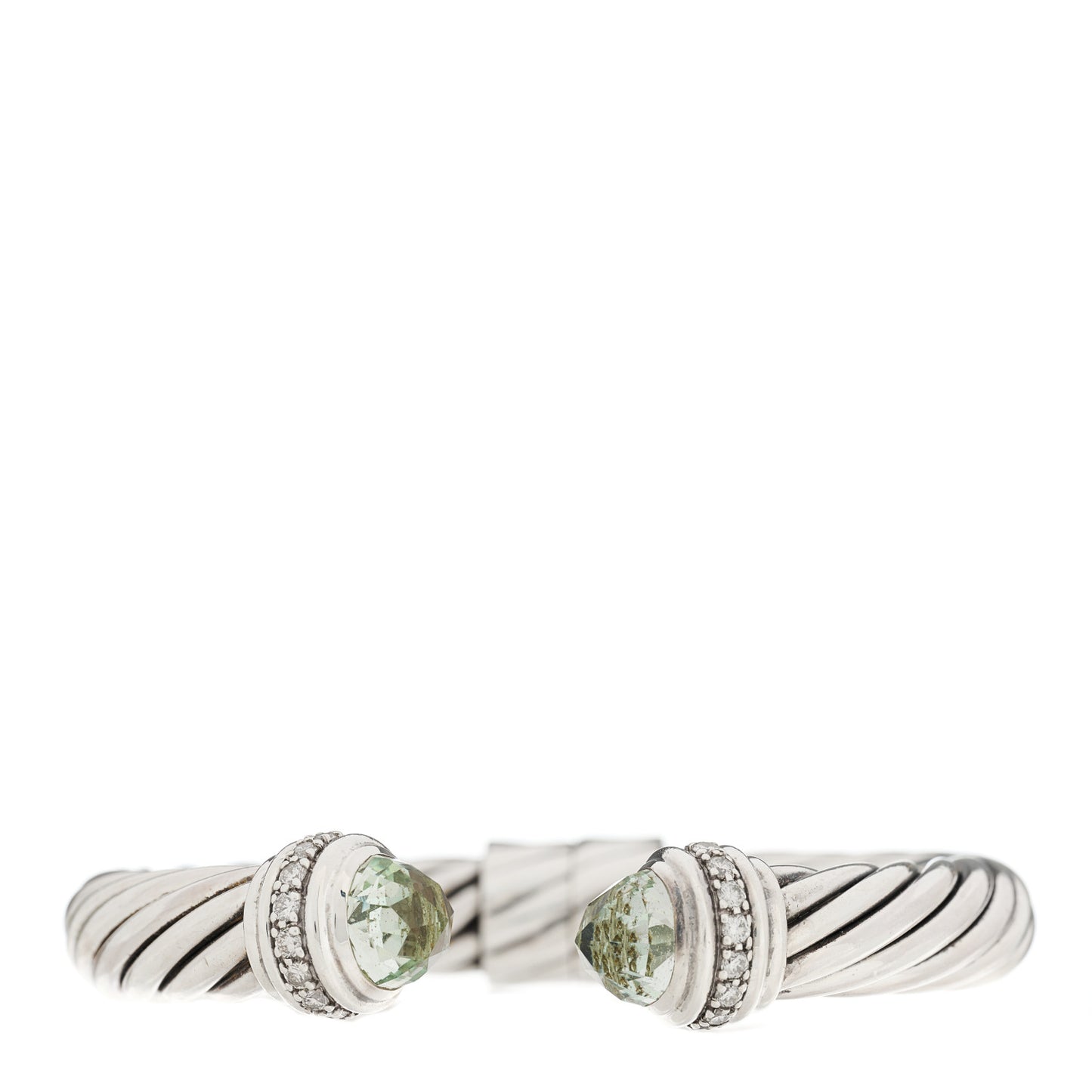 Sterling Silver Diamond Prasiolite 10mm Cable Classics Hinged Bracelet