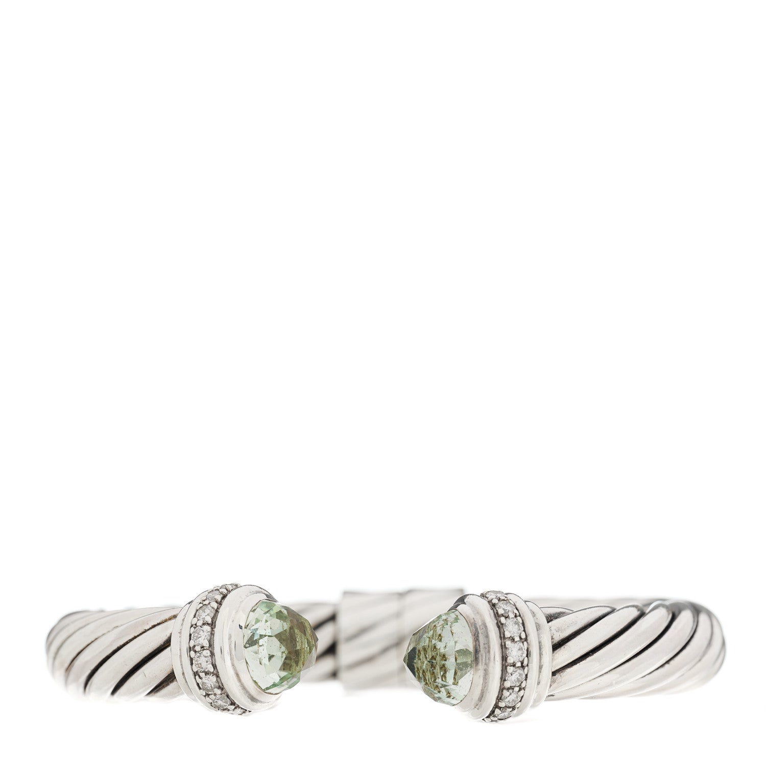 David Yurman Sterling Silver Diamond Prasiolite 10mm Cable Classics Hinged Bracelet 1 of 3