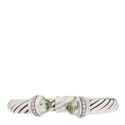 David Yurman Sterling Silver Diamond Prasiolite 10mm Cable Classics Hinged Bracelet 1 of 3