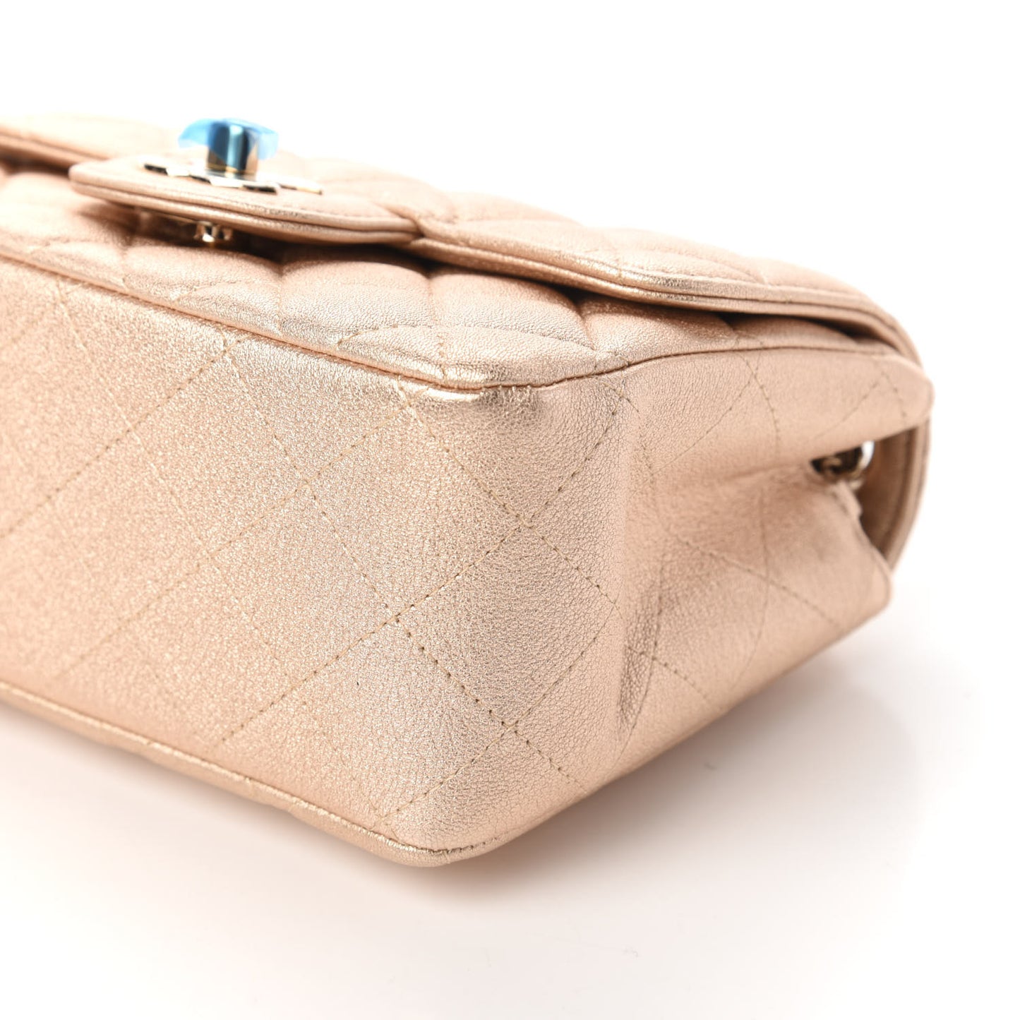 Metallic Lambskin Quilted Mini Square Flap Gold