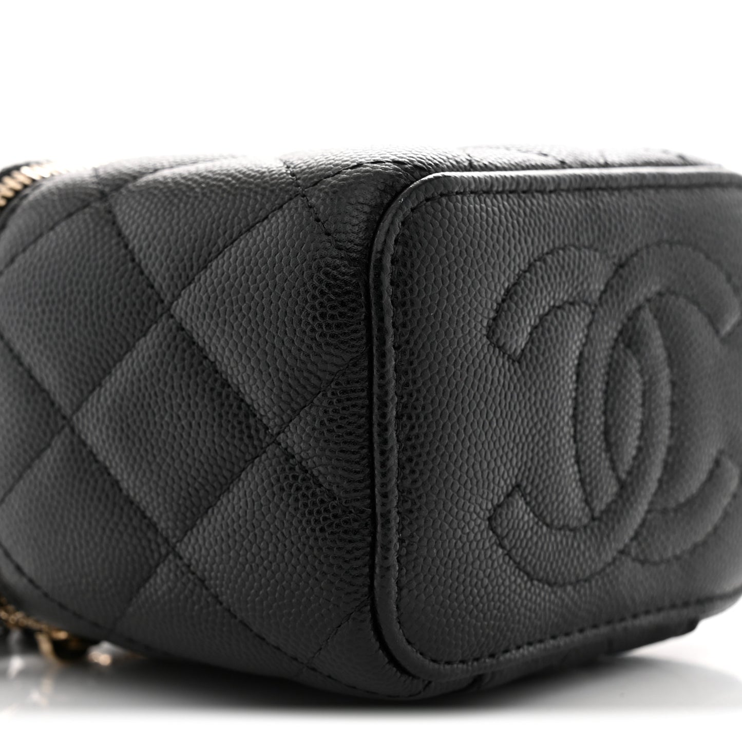 Caviar Quilted Mini Vanity Case With Chain Black
