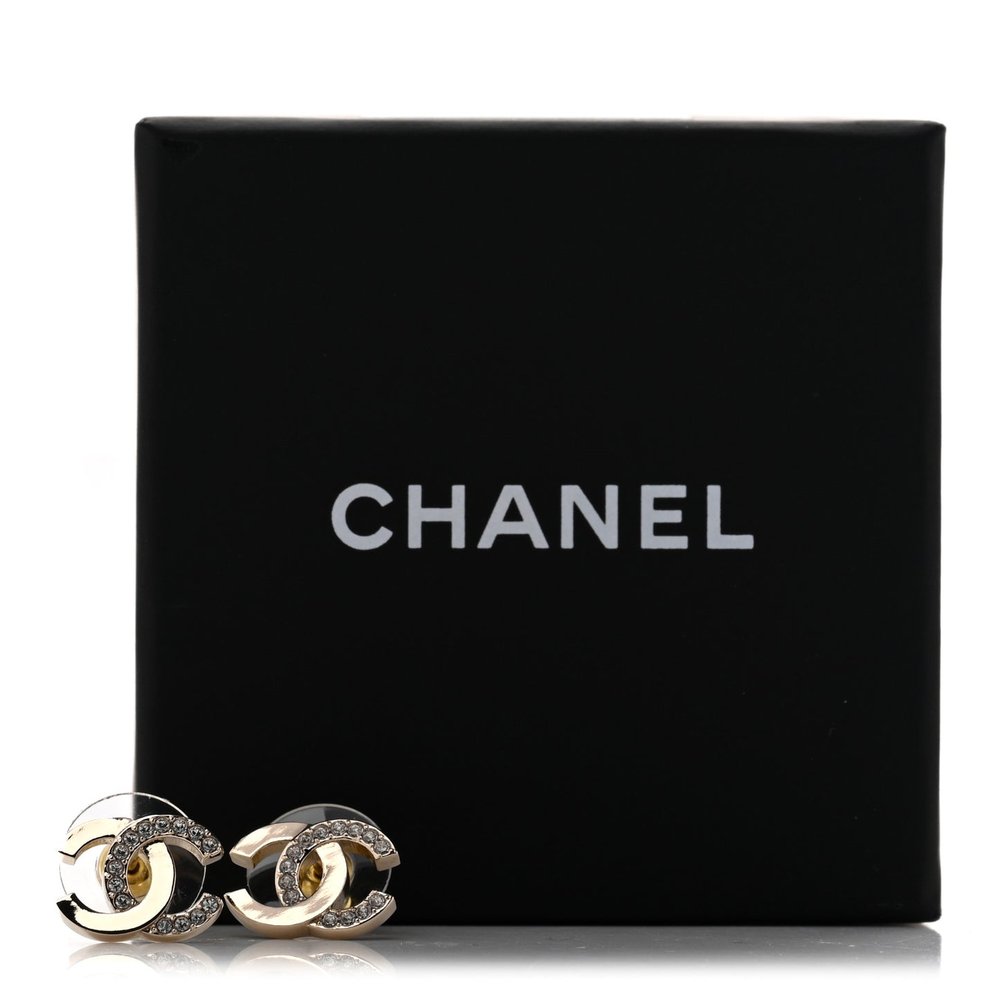 Metal Crystal CC Earrings Gold