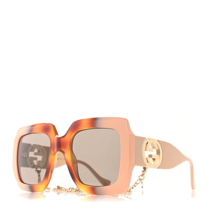 Gucci Acetate Square Frame Chain Sunglasses GG1022S Brown 1 of 9