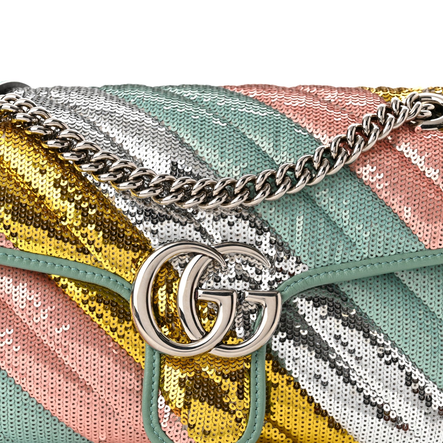 Sequin Satin Calfskin Matelasse Diagonal Small GG Marmont Shoulder Bag Grigio Argento Verde Chiaro Rosa Giallo Light Water Green