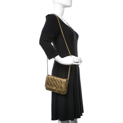 Chanel Metallic Calfskin Quilted Boy Wallet On Chain WOC Gold 2 of 11
