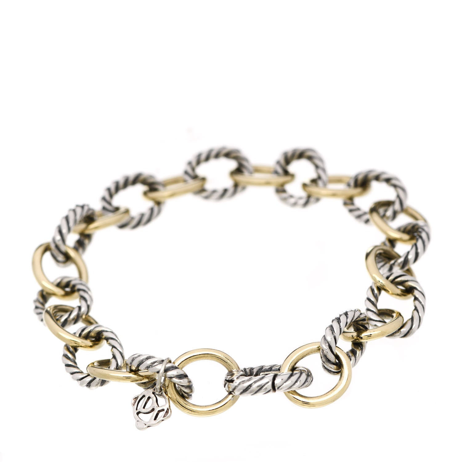 David Yurman Sterling Silver 18K Yellow Gold 10mm Medium Oval Link Bracelet 3 of 4