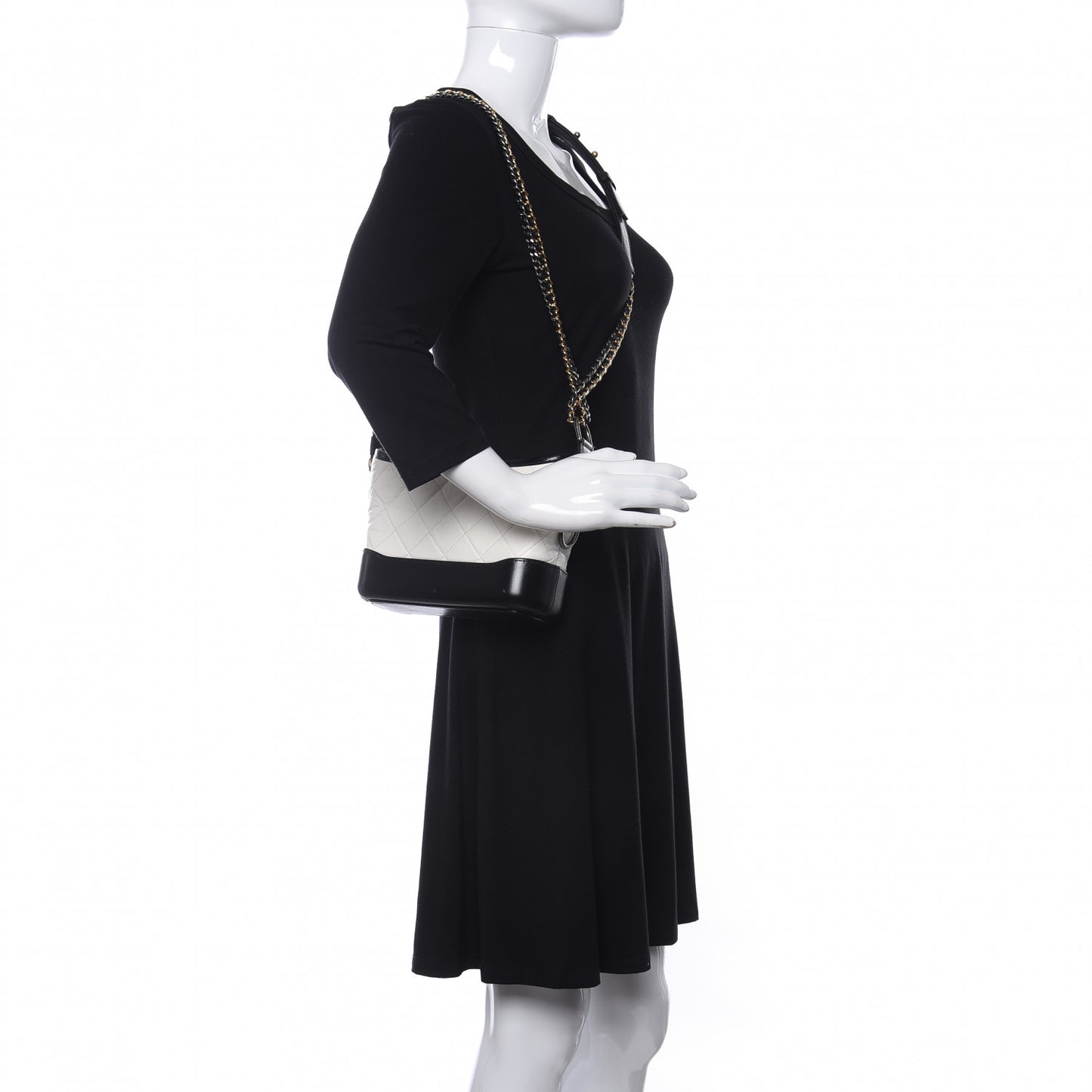Aged Calfskin Quilted Small Gabrielle Hobo Black White