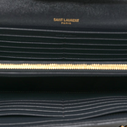 Saint Laurent Grain De Poudre Matelasse Chevron Monogram Chain Wallet Storm 4 of 7