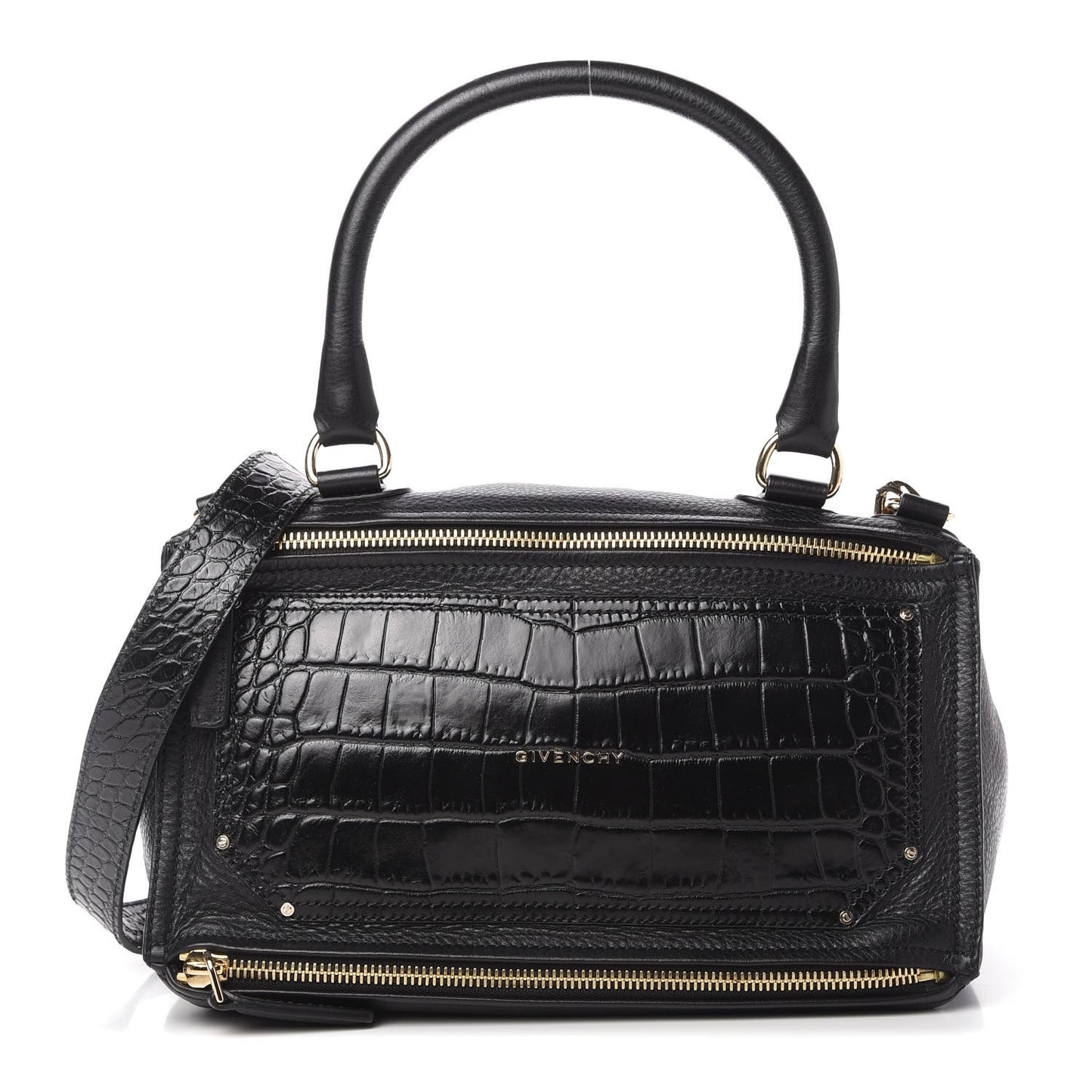 Calfskin Crocodile Embossed Medium Pandora Black