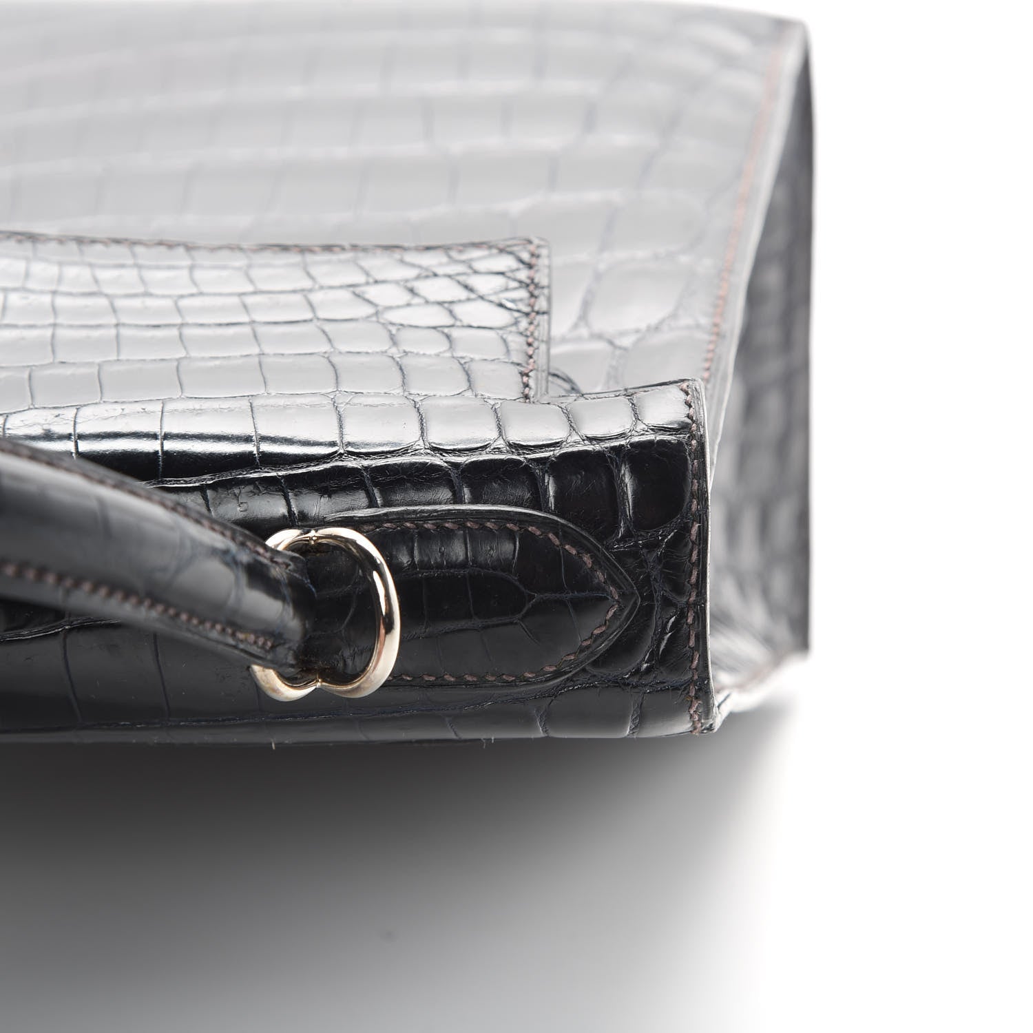 Hermes Shiny Niloticus Crocodile Kelly Sellier 28 Bleu Marine 9 of 42