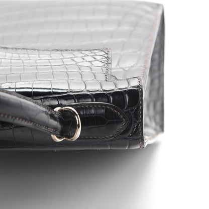 Hermes Shiny Niloticus Crocodile Kelly Sellier 28 Bleu Marine 9 of 42