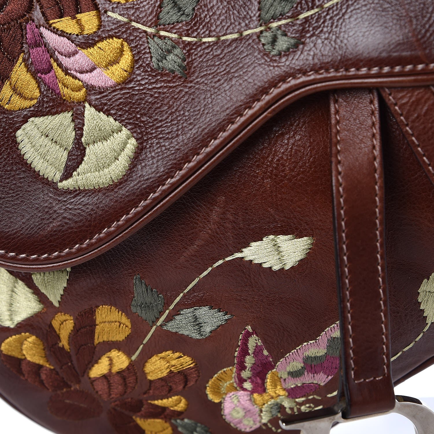 Christian Dior Calfskin Embroidered Romantic Flowers Saddle Bag Brown 9 of 9