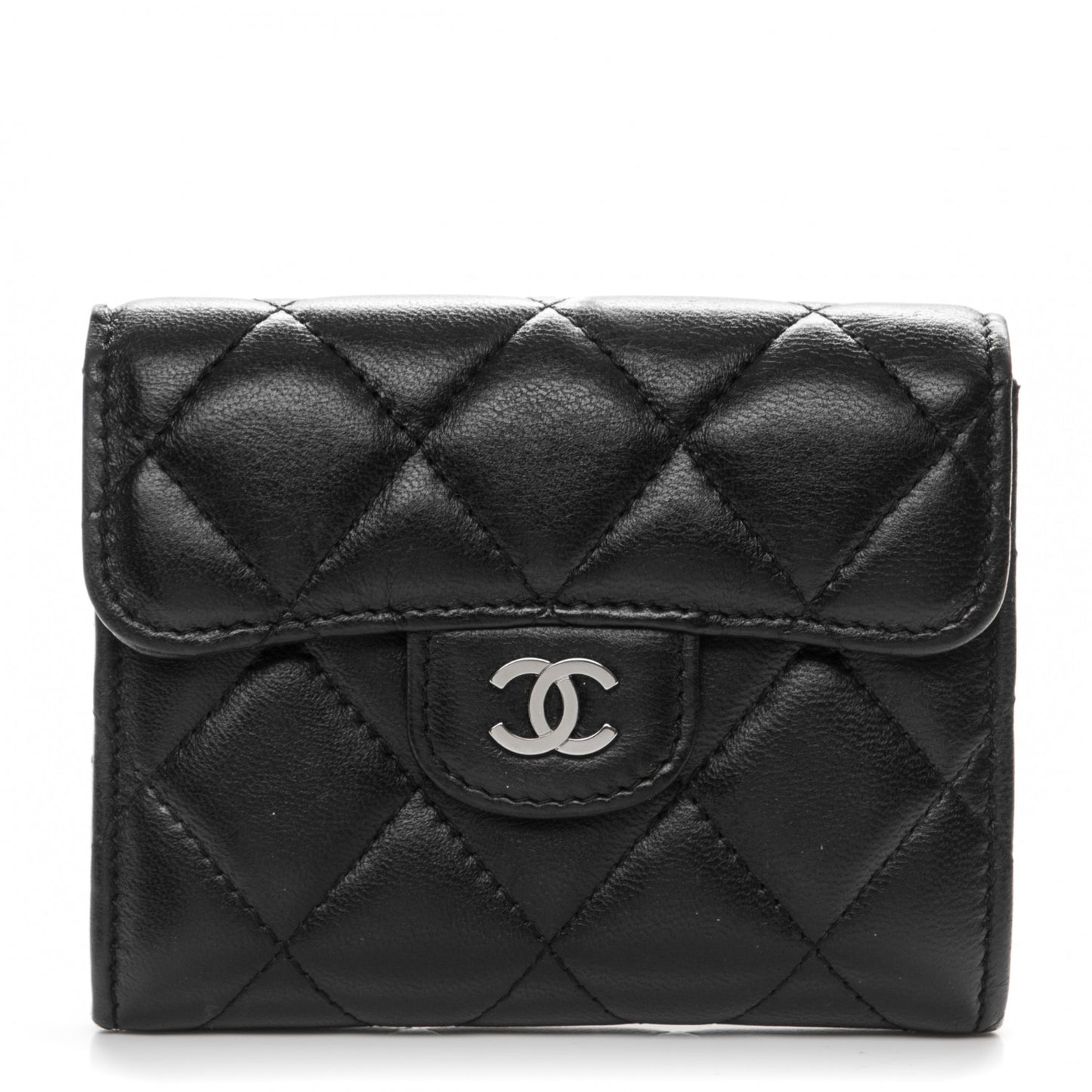 Lambskin Quilted Flap Card Holder Wallet Black