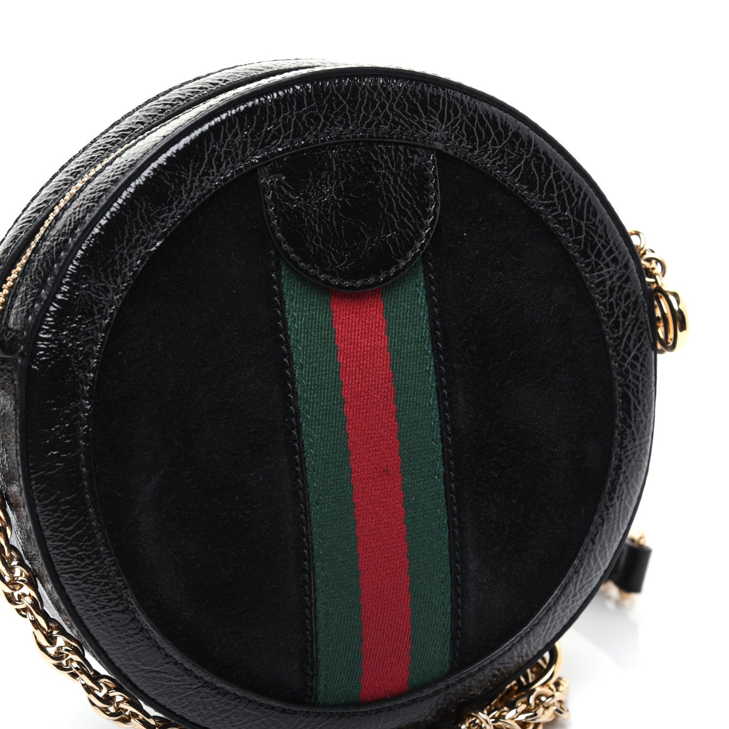Gucci Suede Patent Web Mini Ophidia Round Shoulder Bag Black 13 of 16