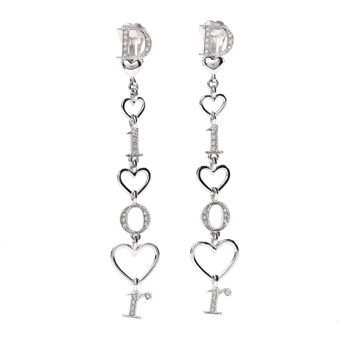 Crystal Heart Clip On Earrings Silver