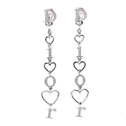Christian Dior Crystal Heart Clip On Earrings Silver 1 of 3