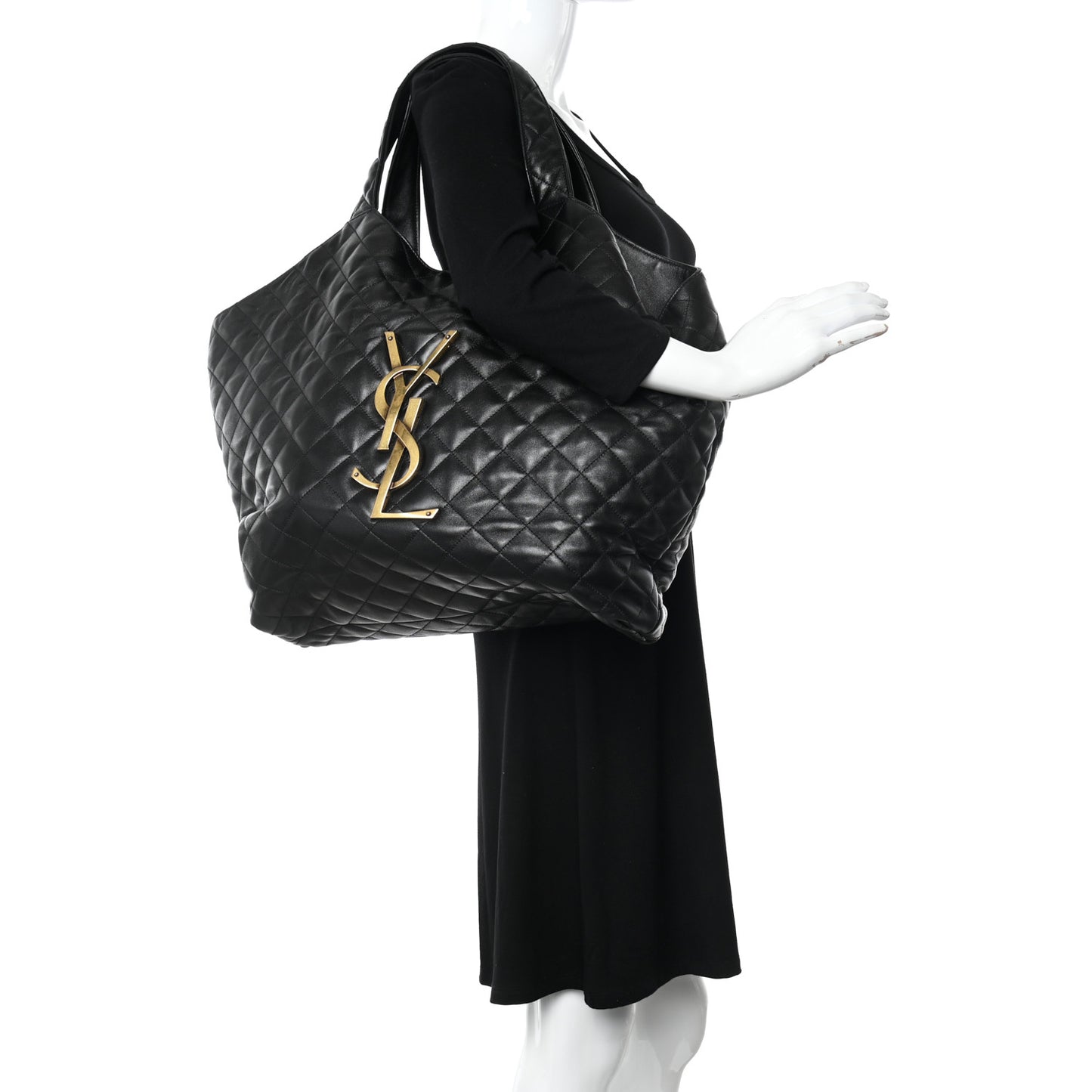 Lambskin Quilted Maxi Icare Shopping Tote Black