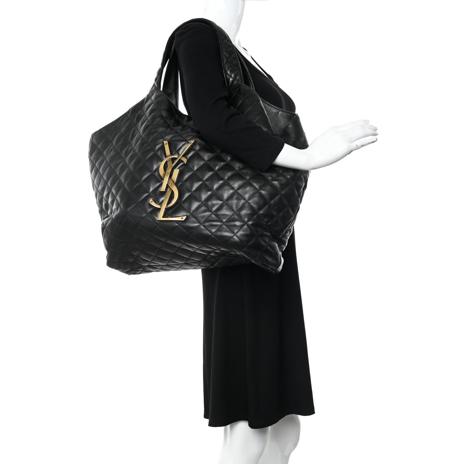 Saint Laurent Lambskin Quilted Maxi Icare Shopping Tote Black 2 of 10