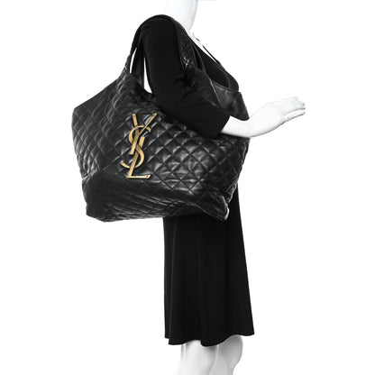 Saint Laurent Lambskin Quilted Maxi Icare Shopping Tote Black 2 of 10